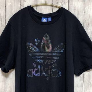 アディダス(adidas)のアディダス　トレフォイル柄　黒ブラック　オーバーサイズＸＬ　半袖Ｔシャツ　古着(Tシャツ/カットソー(半袖/袖なし))