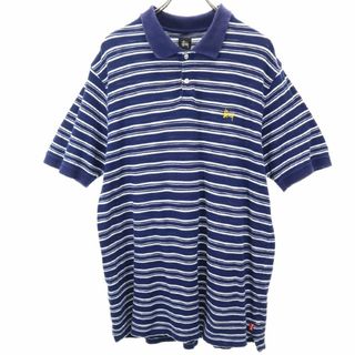 STUSSY - ステューシー ボーダー柄 半袖 ポロシャツ XL ネイビー STUSSY メンズ 古着 【240314】