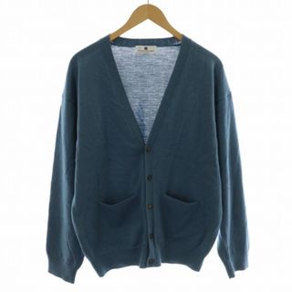 PIERRE BALMAIN カーディガン ロゴボタン Vネック 青