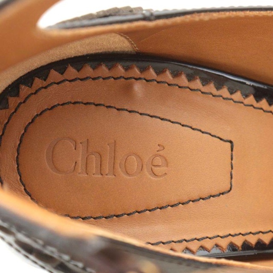 Chloe(クロエ)のクロエ パンプス ストラップ チャンキーヒール エナメル 37 24.0cm 茶 レディースの靴/シューズ(ハイヒール/パンプス)の商品写真