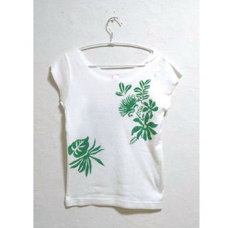 (677)Lサイズ 白フレンチスリーブ　フラダンスTシャツ　ハワイアン　レフア(Tシャツ(半袖/袖なし))