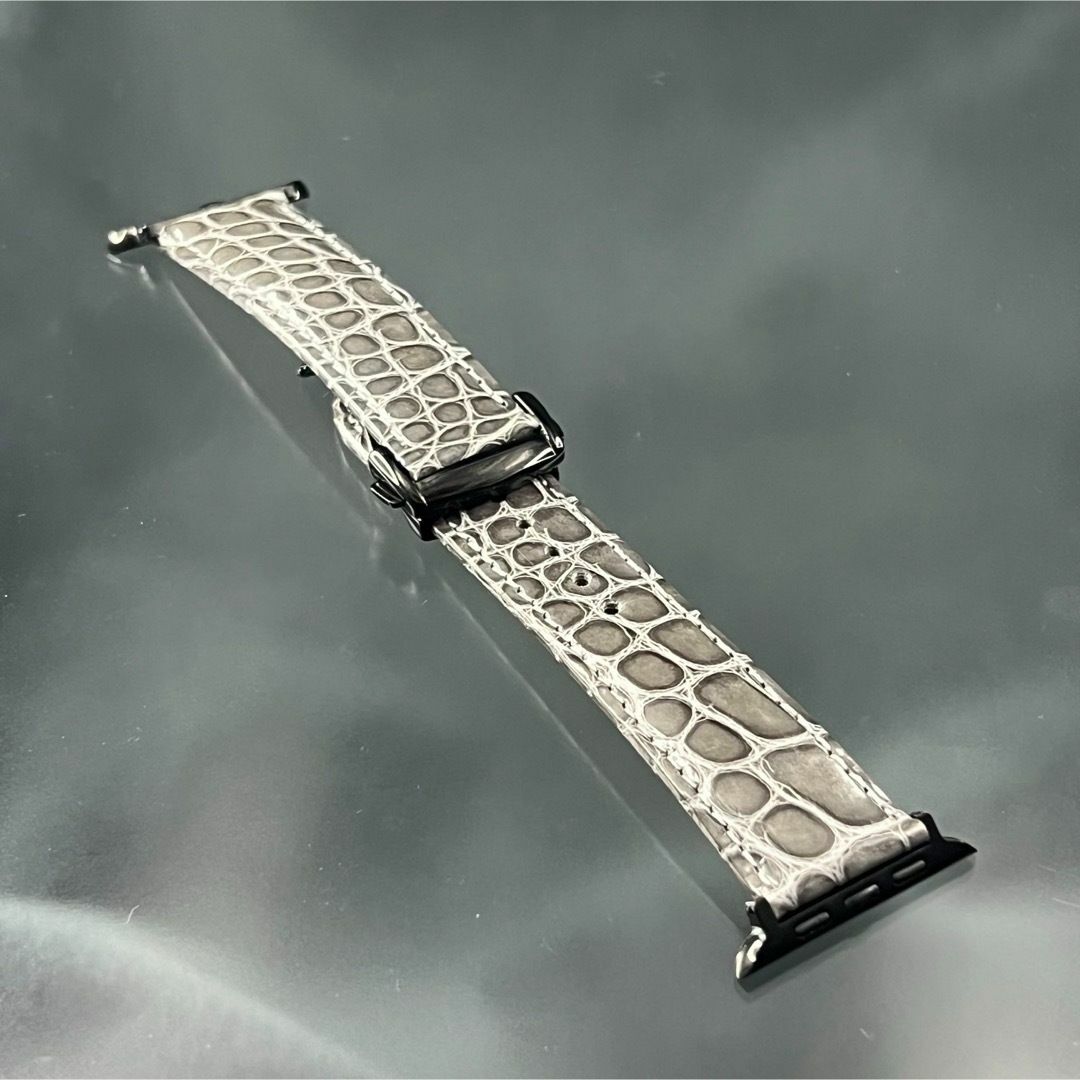 グロスグレー ワニ革 レザー ベルト バンド オメガタイプバックル メンズの時計(レザーベルト)の商品写真