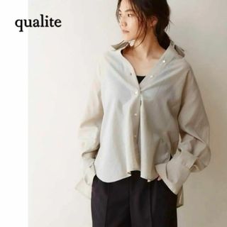 カリテ(qualite)の色っぽかっこいい♪　撥水加工 長袖ブラウス　M　グレージュ(シャツ/ブラウス(長袖/七分))