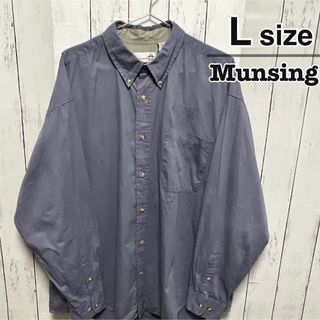 マンシングウェア(Munsingwear)のMunsingwear　ワークシャツ　L　グレー　ロゴ　ボタンダウン　USA古着(シャツ)