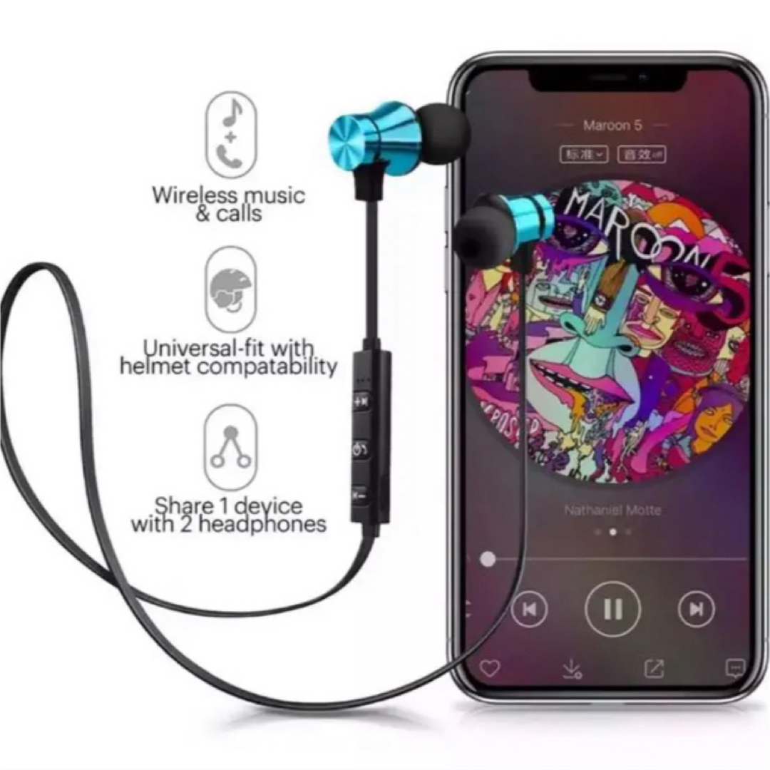 ワイヤレスイヤホン　Bluetoothイヤホン　iPhone 防水　マグネット スマホ/家電/カメラのオーディオ機器(ヘッドフォン/イヤフォン)の商品写真