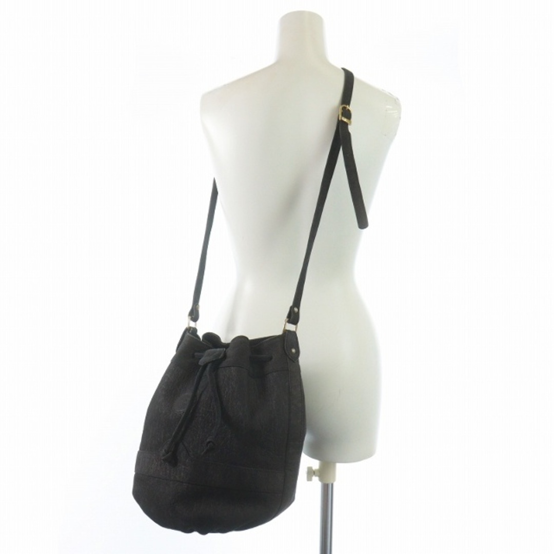 HUNTING WORLD(ハンティングワールド)のハンティングワールド ショルダーバッグ 巾着 レザー 黒 ブラック レディースのバッグ(ショルダーバッグ)の商品写真