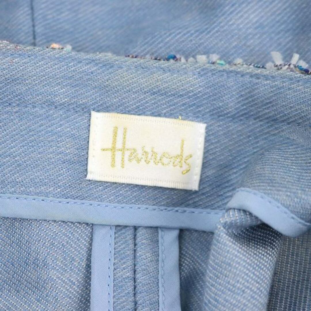 Harrods(ハロッズ)のハロッズ ツイードジャケット ノーカラー 薄手 ライトブルー マルチカラー レディースのジャケット/アウター(その他)の商品写真