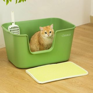 【色: グリーン】Perle 猫用トイレセット 猫砂マット スコップ付き お得 (猫)