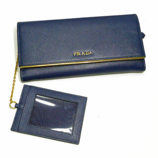 プラダ(PRADA)のPRADA 二つ折り 長財布 サフィアーノ メタル レザー BLUETTE(財布)