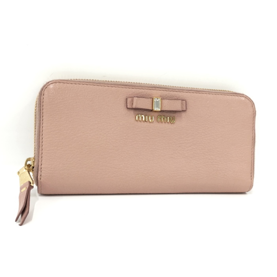 MIU MIU - MIU MIU ラウンドファスナー長財布 レザー ピンクの MIU MIU - MIU MIU ラウンドファスナー長財布 レザー ピンクの