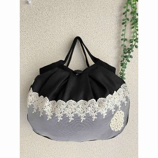 黒からみ織&幅広刺繍チュールレース・ドイリー＊ミニグラニーバッグDカン付＊(バッグ)