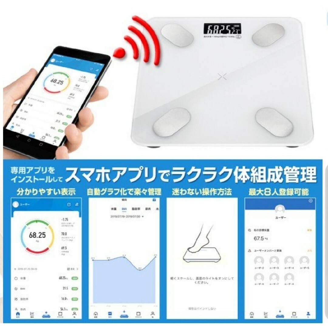 スマホ連動体組成計 スマートスキャン ブラック スマホ/家電/カメラの生活家電(体重計)の商品写真