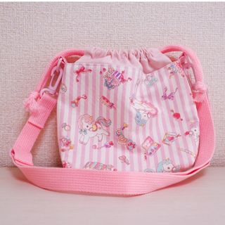 【ゆめかわユニコーン】自分で開け閉め簡単！巾着型☆子供用ポシェット 肩掛けカバン(ポシェット)