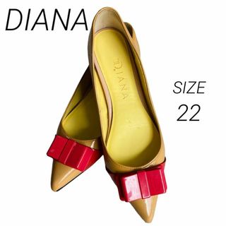 ダイアナ(DIANA)の良品★ダイアナ★パンプス★フラットシューズ★エナメル★リボン★22㎝(ハイヒール/パンプス)