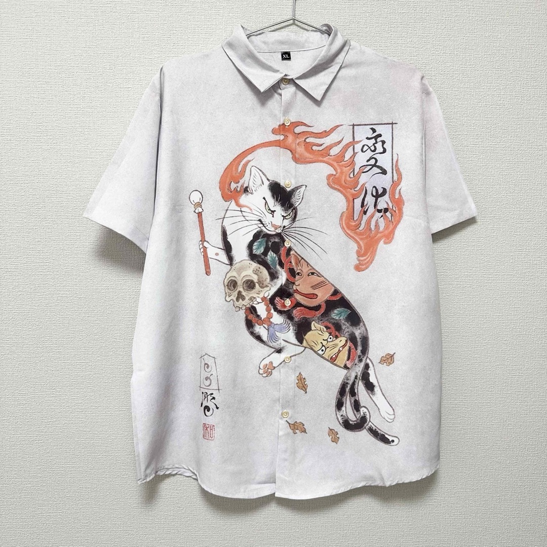 猫 炎 アロハシャツ 半袖シャツ ネコ 和柄 メンズのトップス(シャツ)の商品写真