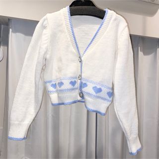 ザラ(ZARA)のカーディガン ニット トップス セーター ハート ビジュー(カーディガン)