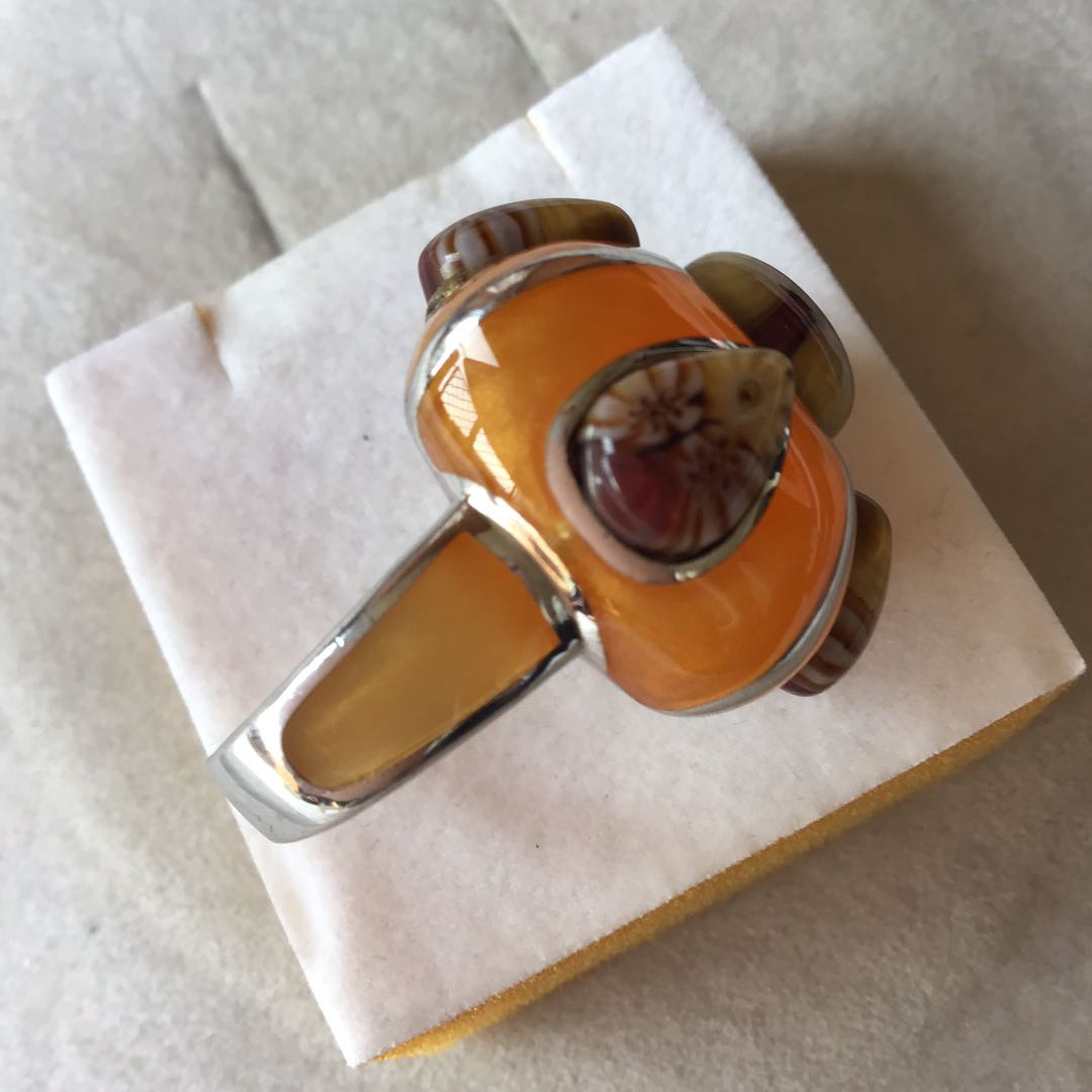ベネチアン ガラスリング　指輪　稀少ベネチアンガラスグラス ミルフィオリ　キ77 レディースのアクセサリー(リング(指輪))の商品写真