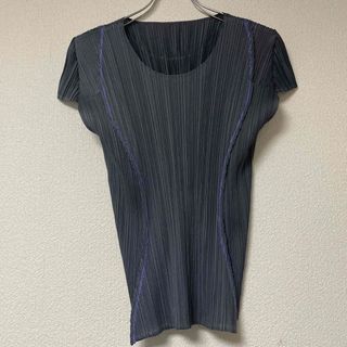 プリーツプリーズイッセイミヤケ(PLEATS PLEASE ISSEY MIYAKE)の【希少】イッセイミヤケ  プリーツプリーズ　パープルライン　サイズ4(カットソー(半袖/袖なし))