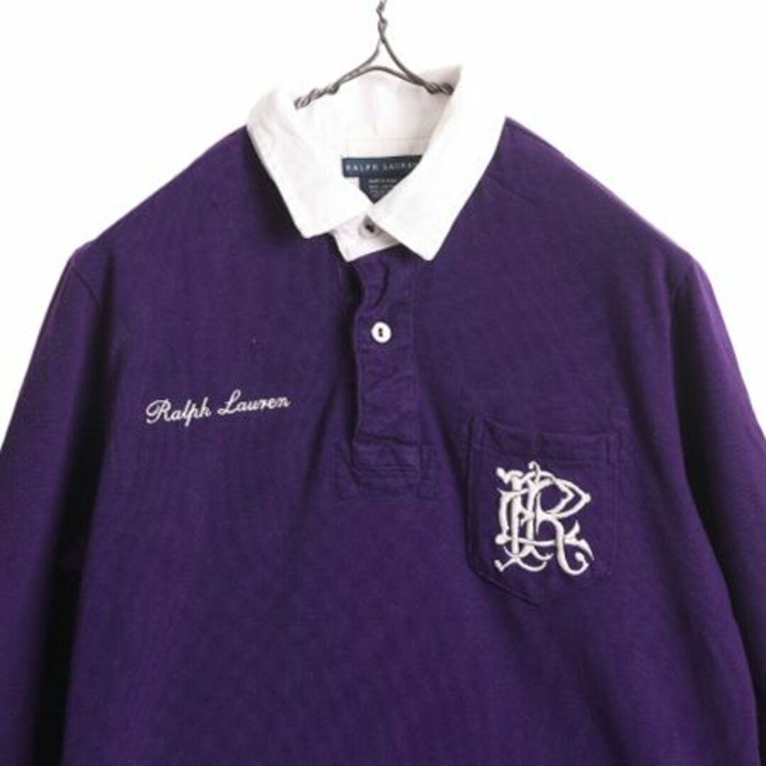 Ralph Lauren(ラルフローレン)のラルフローレン 長袖 ラガーシャツ レディース L / 古着 ポロ 長袖シャツ ラグビー ヘビーウェイト ポケット付き ナンバリング コットン 紫 レディースのトップス(シャツ/ブラウス(長袖/七分))の商品写真