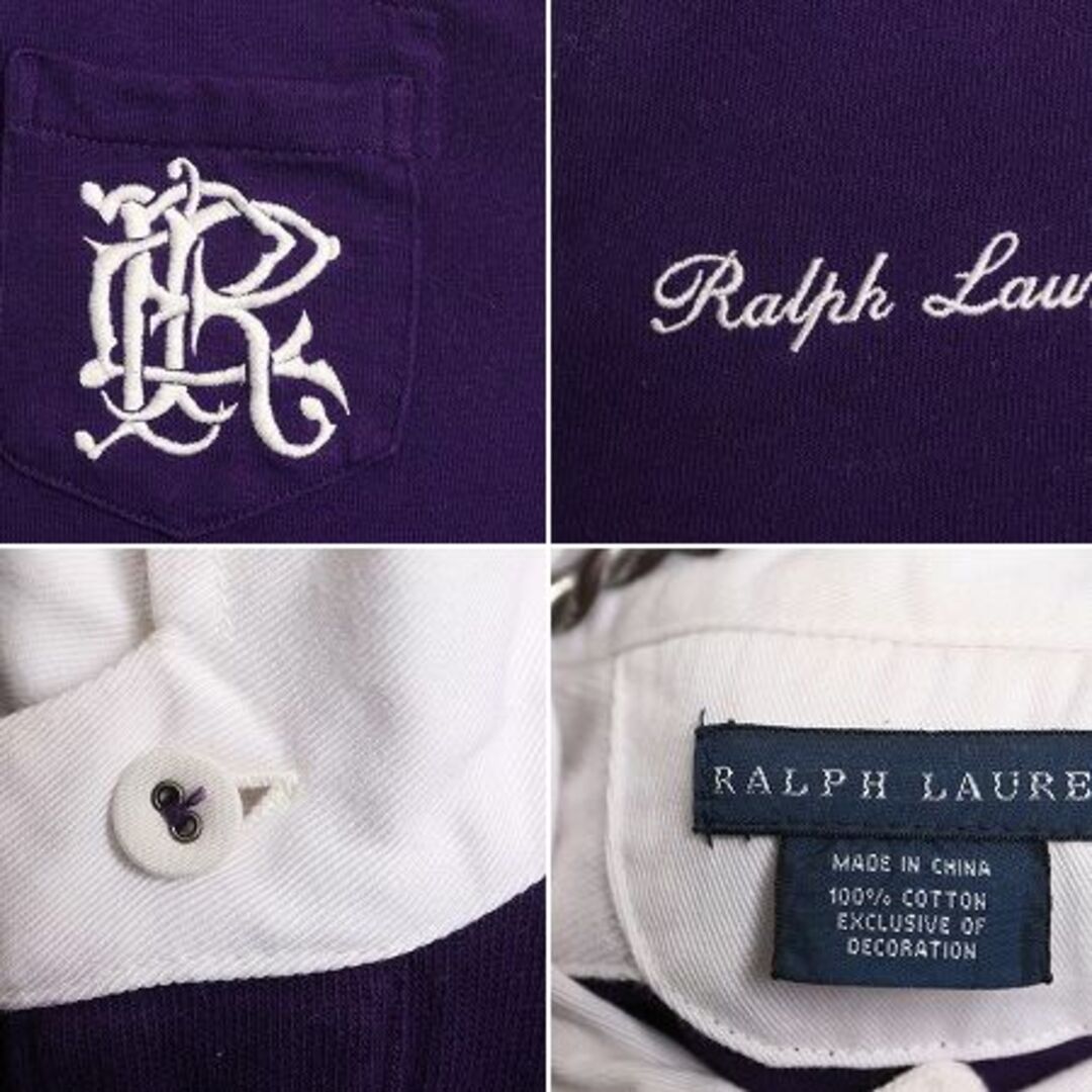 Ralph Lauren(ラルフローレン)のラルフローレン 長袖 ラガーシャツ レディース L / 古着 ポロ 長袖シャツ ラグビー ヘビーウェイト ポケット付き ナンバリング コットン 紫 レディースのトップス(シャツ/ブラウス(長袖/七分))の商品写真