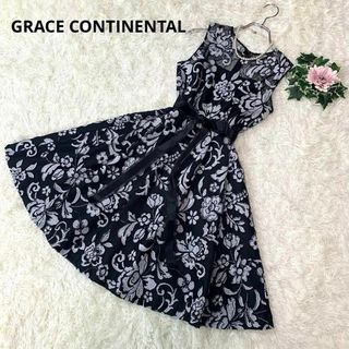 グレースコンチネンタル(GRACE CONTINENTAL)のB12.グレースコンチネンタル：SS-S相当 ワンピース 総刺繍 レース リボン(ひざ丈ワンピース)