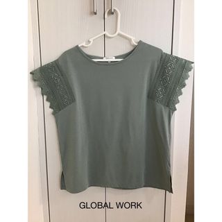 グローバルワーク(GLOBAL WORK)のグローバルワーク　半袖　Tシャツ　カットソー　レース　グリーン(Tシャツ(半袖/袖なし))