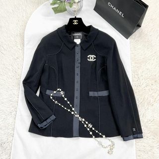 CHANEL - ★CHANEL★美品★ツイード★シルクトリム★襟付★タキシード★ジャケット