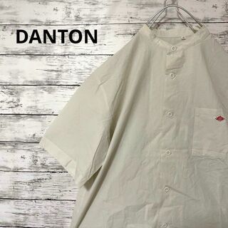 ダントン(DANTON)のDANTON ビッグシルエットバンドカラーシャツ リネン混  ロゴ 半袖シャツ(シャツ)