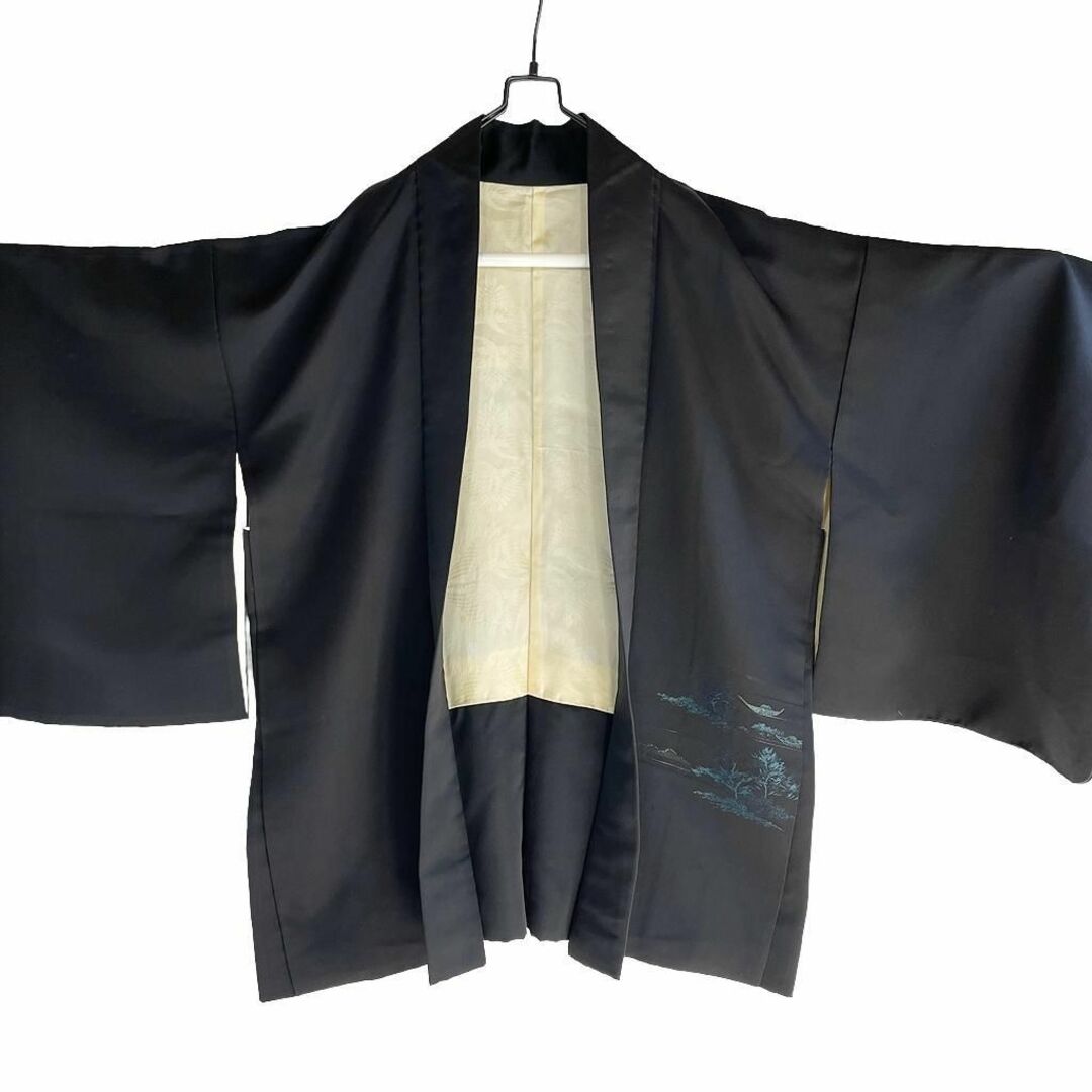 VINTAGE(ヴィンテージ)の黒 羽織 ラメ 風景柄 和柄 モード 着物 レトロ アンティーク メンズのトップス(カーディガン)の商品写真