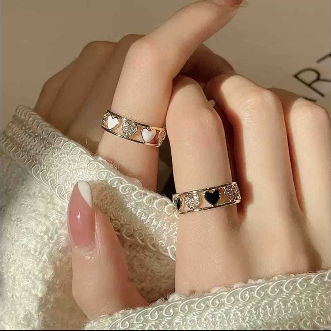 指輪 リング  ハート モノトーン ガーリー ゴールド 大人 韓国  ホワイト レディースのアクセサリー(リング(指輪))の商品写真