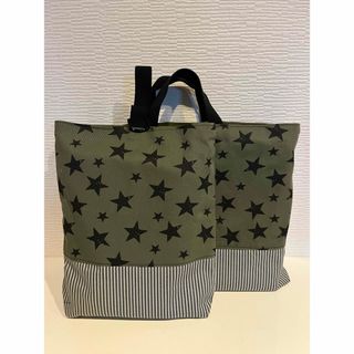 ハンドメイド☆レッスンバック&上履き入れ☆ブラックスター×ヒッコリー(外出用品)