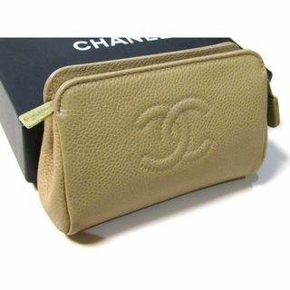 シャネル(CHANEL)の中古 本物 シャネル 化粧ポーチ キャビアスキン ベージュ A13500(ポーチ)