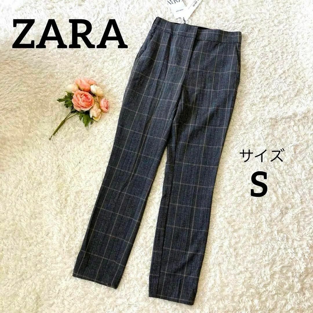 ZARA(ザラ)の未使用タグ付★ザラ★カジュアルパンツ★グレンチェック★ウエストゴム★グレー★S レディースのパンツ(カジュアルパンツ)の商品写真