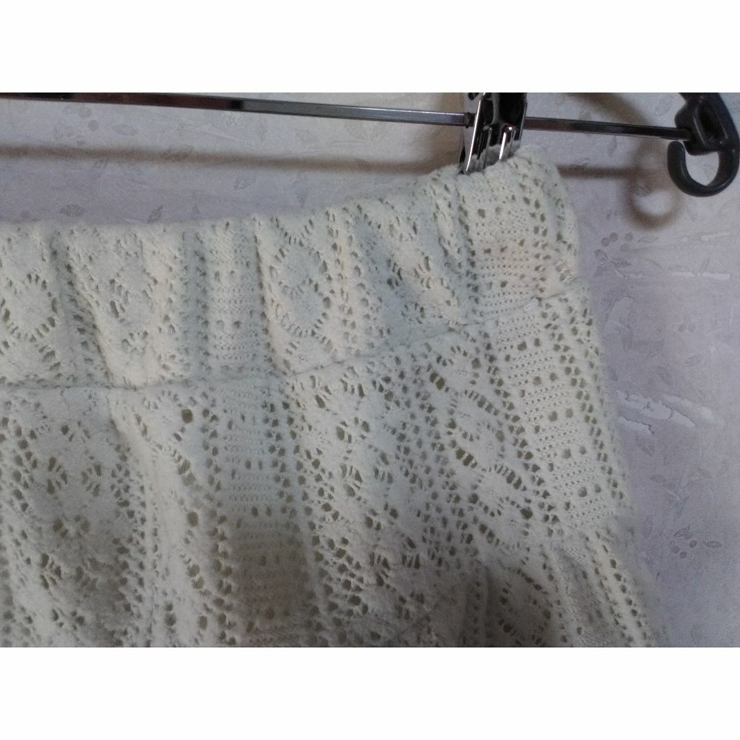 3866_M_ニットキュロットミニスカート_薄グリーンホワイト風ニットレース編み エンタメ/ホビーのコスプレ(衣装)の商品写真