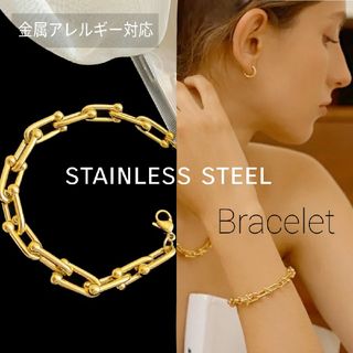 ꫛꫀꪝ●stainless●限定1点●ステンレス3連U字型チェーンブレスレット(ブレスレット/バングル)