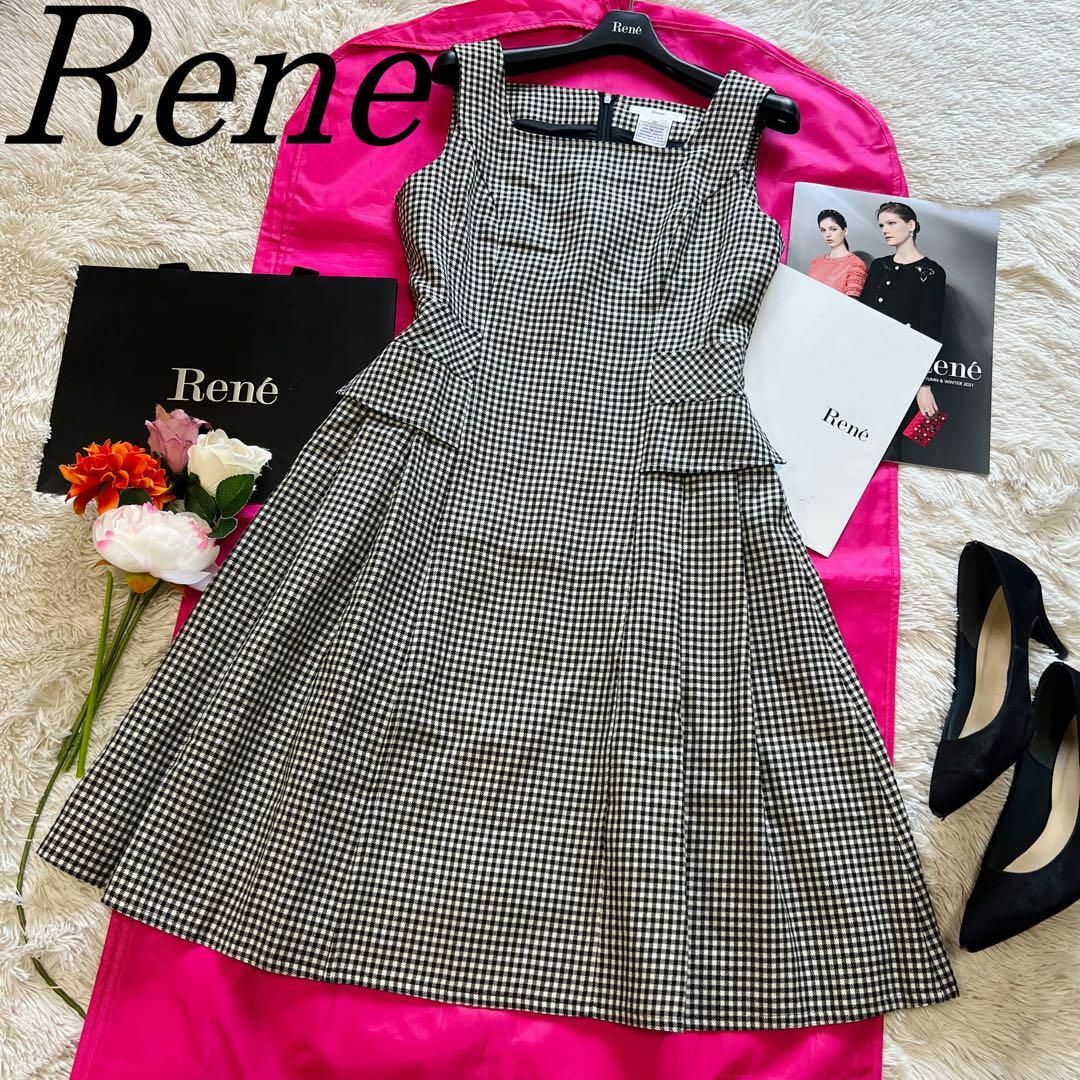 René(ルネ)の【美品】Rene ギンガムチェックワンピース フレア ノースリーブ 36 レディースのワンピース(ひざ丈ワンピース)の商品写真