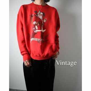 ヴィンテージ(VINTAGE)の80s-90s vintage サンタ プリント ルーズ スウェット 赤 USA(スウェット)