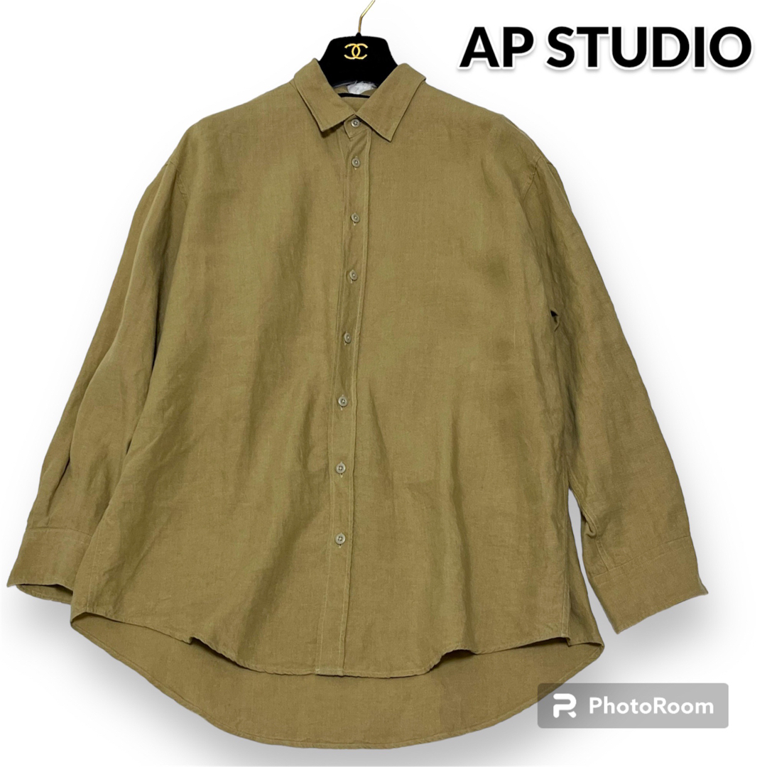 AP STUDIO(エーピーストゥディオ)の美品 AP STUDIO 日本製 リネンシャツ ブラウス ベージュ レディースのトップス(シャツ/ブラウス(長袖/七分))の商品写真