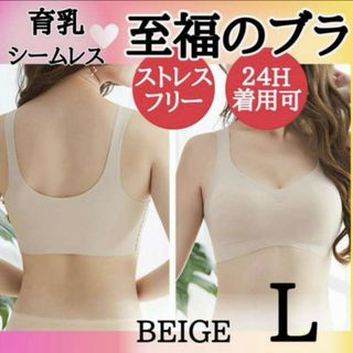 ベージュ L 育乳ブラ ナイトブラ シームレスブラ  極楽 補正下着  美胸(ブラ)