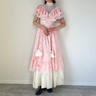 ガニーサックス(GUNNE SAX)の古着 80年代 ガンネサックス GUNNE SAX Jessica ウェディングドレス 花柄 ハイネック マキシ丈 ノースリーブワンピース USA製 レディースS ヴィンテージ /eva001383(その他)