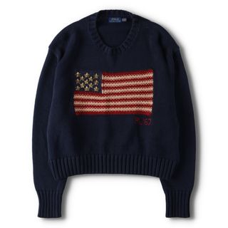 ラルフローレン(Ralph Lauren)の古着 00年代 ラルフローレン Ralph Lauren POLO RALPH LAUREN 星条旗柄 コットンニットセーター メンズXS /evb004556(ニット/セーター)