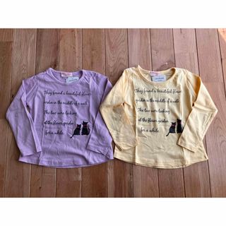 新品 女の子 ベビー ネコ柄 ロンT セット 100センチ 丈短め(Tシャツ/カットソー)