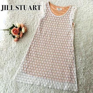 ジルスチュアート(JILLSTUART)の美品★総レース★ジル スチュアート★ワンピース★ノースリーブ★コーラルピンク(ひざ丈ワンピース)