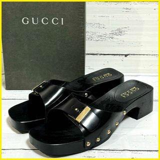 Gucci - 【極美品】GUCCI グッチ サボサンダル ブラック ゴールド金具 箱付き 37