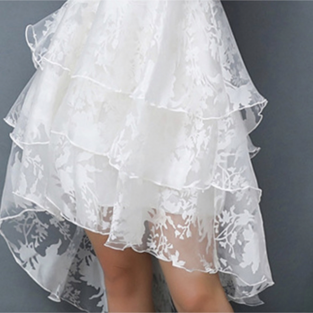 XL ノースリーブ ワンピース ドレス パーティー 白 テールカット ミニ レディースのワンピース(ミニワンピース)の商品写真