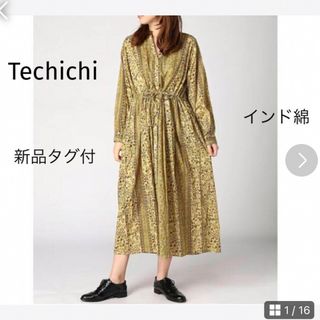 テチチ(Techichi)の新品タグ付 テチチ ボイル花柄パネルワンピース 。インド綿。フリー。ベージュ(ロングワンピース/マキシワンピース)