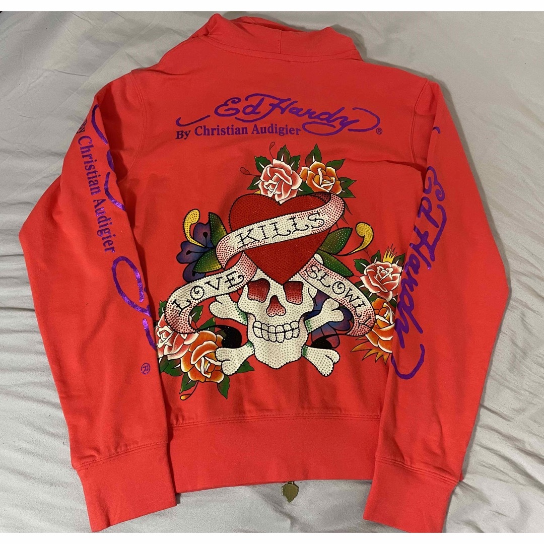 Ed Hardy(エドハーディー)の最終値下【新品】エドハーディ　パーカー（レッド） レディースのトップス(パーカー)の商品写真