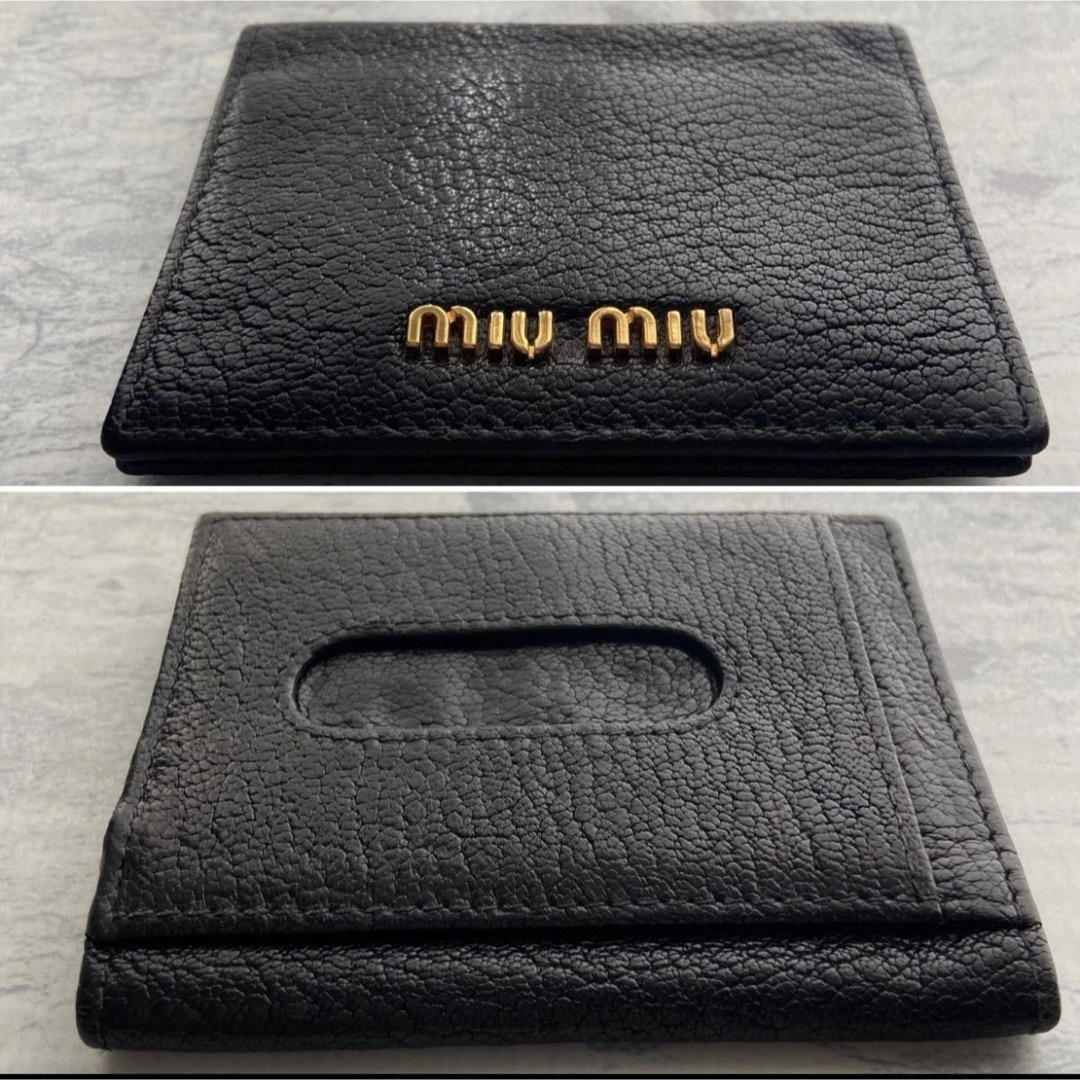 miumiu(ミュウミュウ)のmiumiu ミュウミュウ パスケース カードケース レザー ブラック 美品 レディースのファッション小物(パスケース/IDカードホルダー)の商品写真