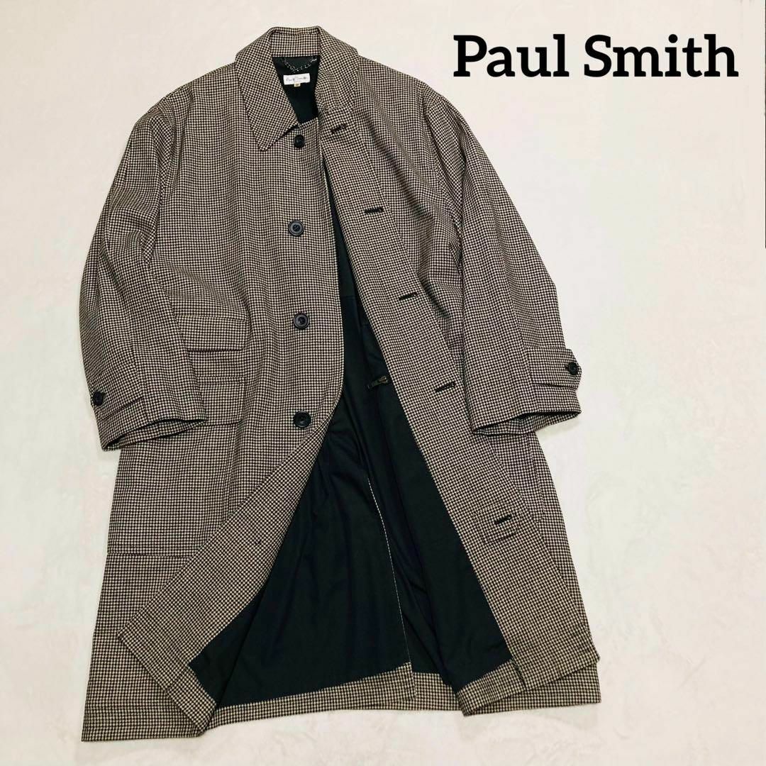 Paul Smith(ポールスミス)のPaul Smith　ステンカラー　千鳥格子　ベージュ　ブラック　ロング　コート メンズのジャケット/アウター(ステンカラーコート)の商品写真