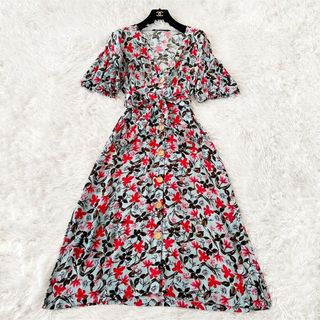 ザラ(ZARA)のZARA 花柄 フレア ロング ワンピース L 水色 (ロングワンピース/マキシワンピース)